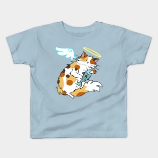 Fluffy Calico Cat Angel Kids T-Shirt